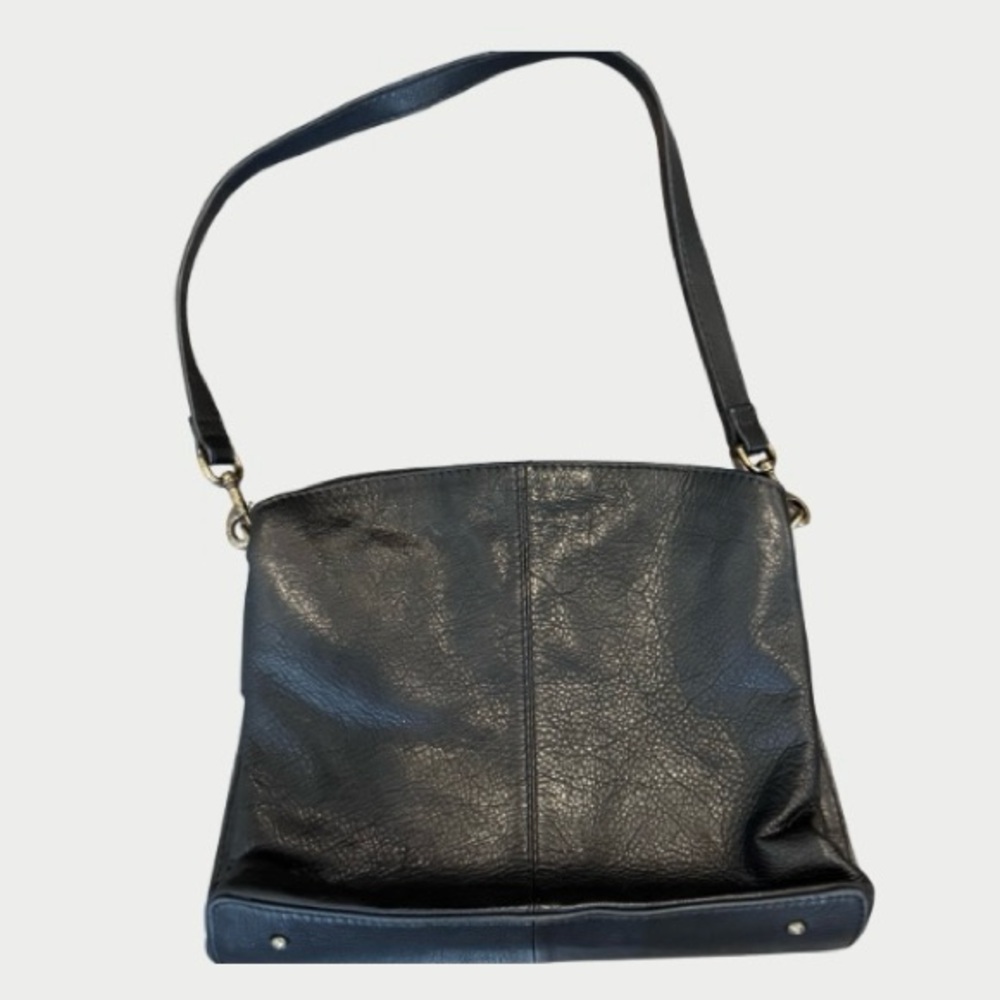 American Leather Co. Black Pebbled Leather Triple Entry Shoulder Bag NWOT